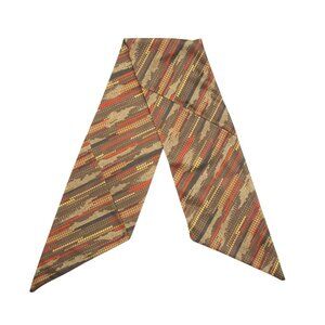 Vintage Multicolor Twilly Scarf With Gold Red & Brown Abstract Pattern